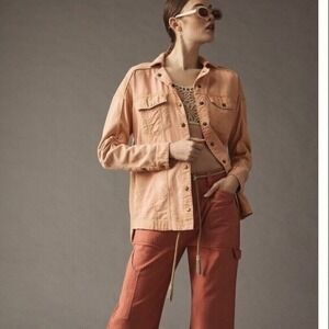 Anthropologie Pilcro Utility Snap Front Shirt Jacket Shacket Peach Size Small